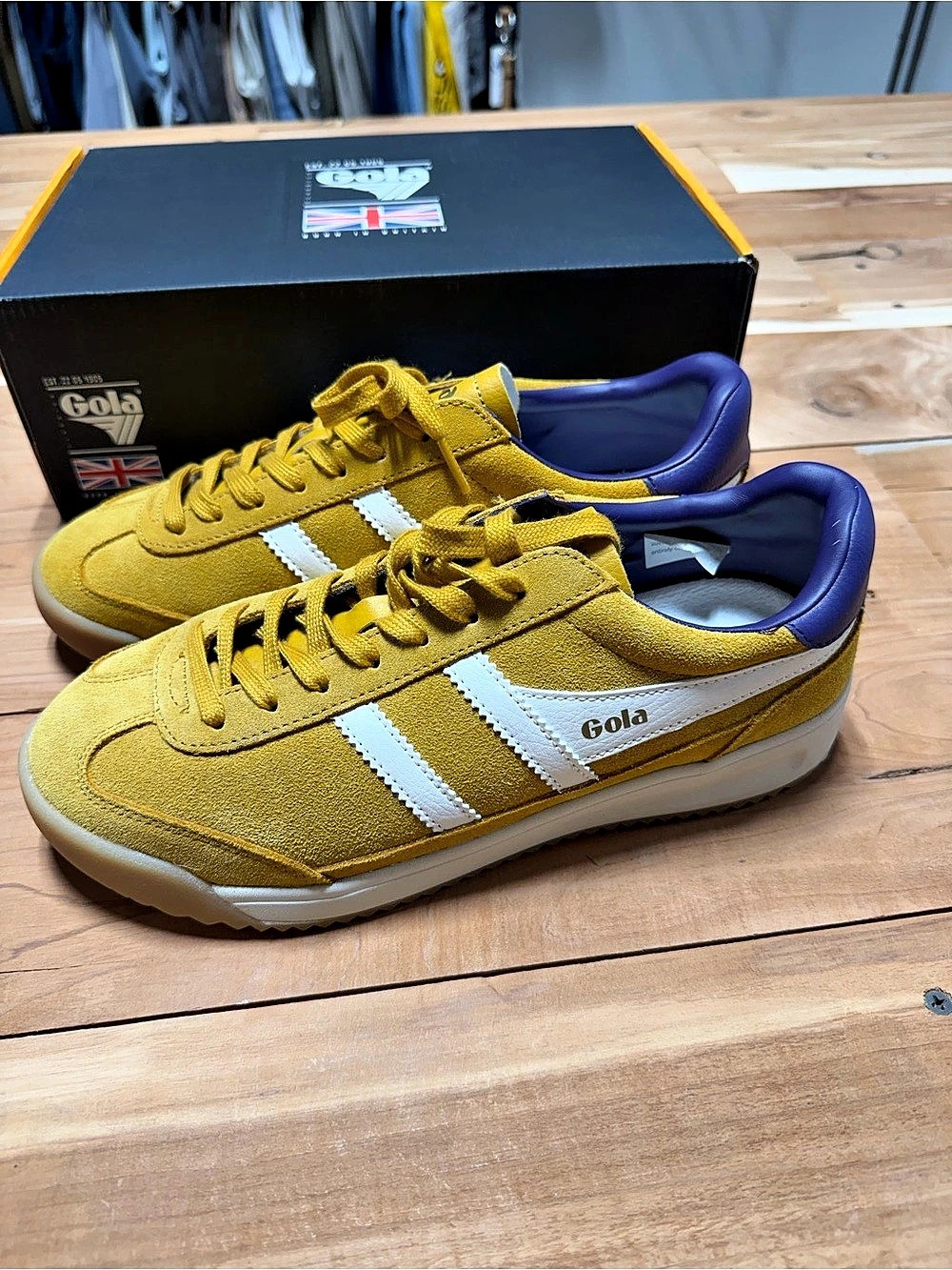 Gola Tornado ’88 Suede Sneakers Mustard Yellow Purple Women’s 9.5 NIB